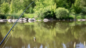 fiume con una canna da pesca
