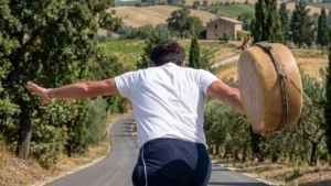 uomo che lancia una ruzzola